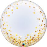 Balon lateksowy 24” transparentny ze złotym konfetti