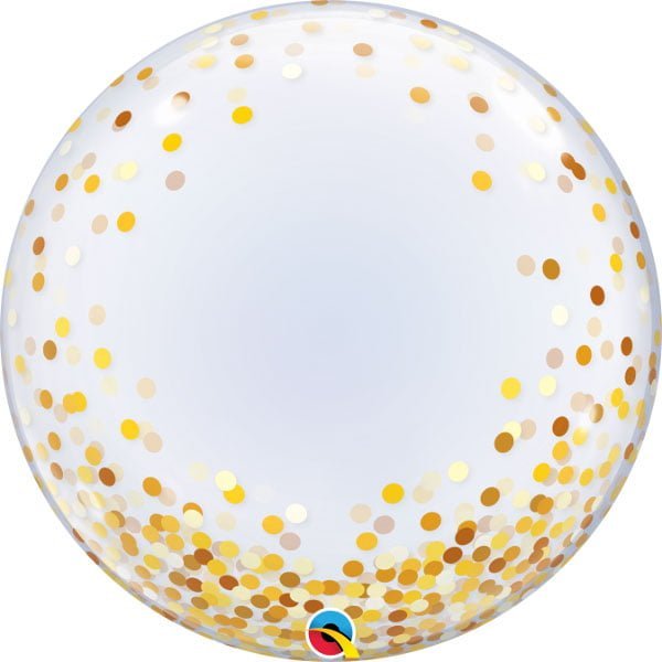 Balon lateksowy 24” transparentny ze złotym konfetti