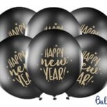 Balony lateksowe czarne happy new year 6 szt.