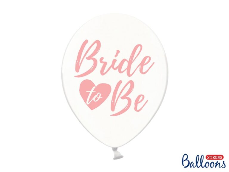 Balony lateksowe transparentne z różowym napisem BRIDE BE 6 szt.