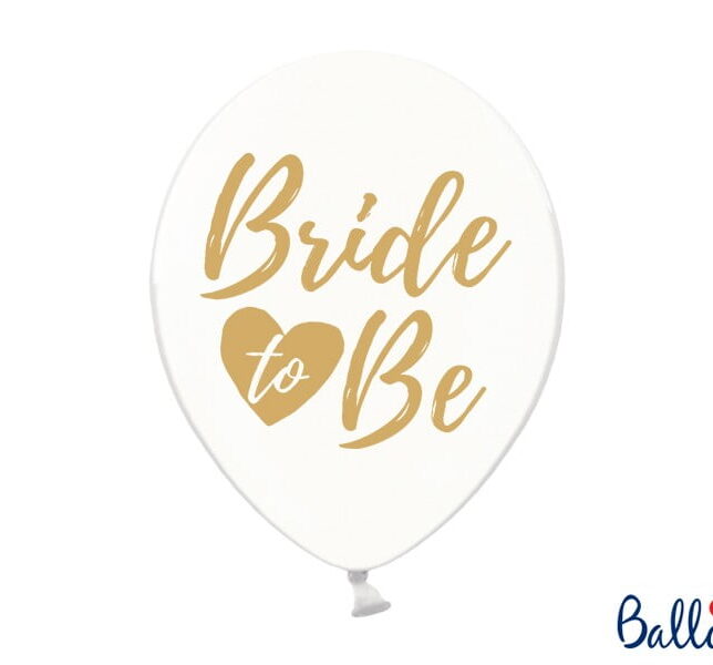Balony lateksowe transparentne ze złotym napisem BRIDE BE 6 szt.