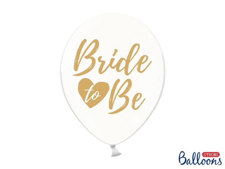 Balony lateksowe transparentne ze złotym napisem BRIDE BE 50 szt.