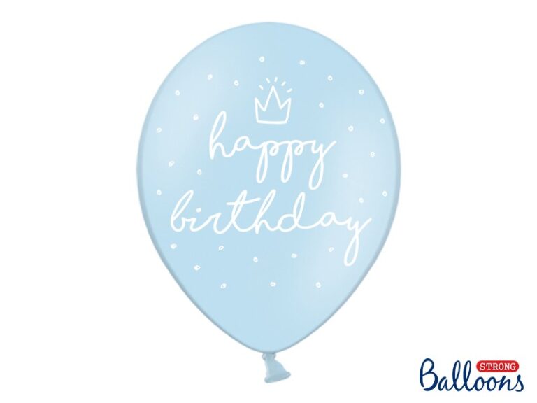 Balony lateksowe błękitne z napisem happy birthday 50 szt.