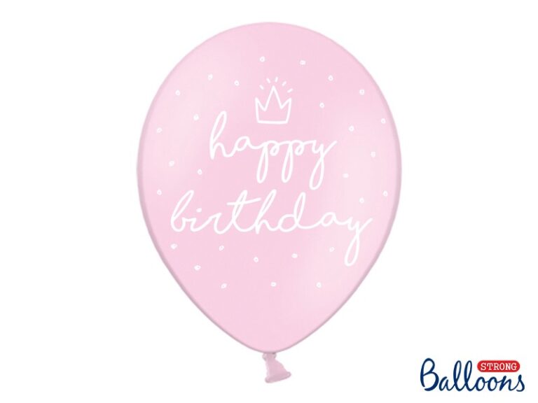 Balony lateksowe różowe z napisem happy birthday 50 szt.