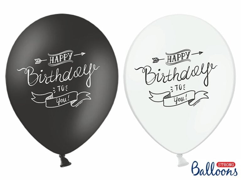 Balony lateksowe mix białe i czarne z napisem happy birthday 50 szt.