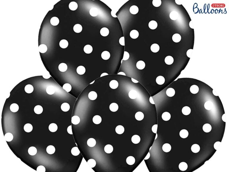 Balony lateksowe czarne w białe groszki 6 szt.