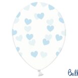 Balony lateksowe transparentne w niebieskie serduszka 50 szt.