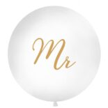 Balon lateksowy biały ze złotym napisem MR