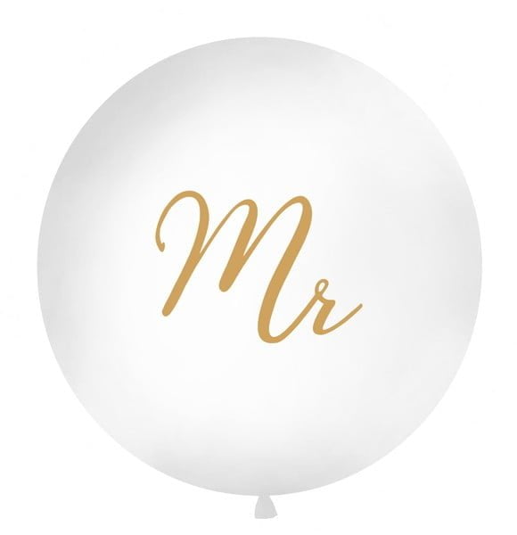 Balon lateksowy biały ze złotym napisem MR