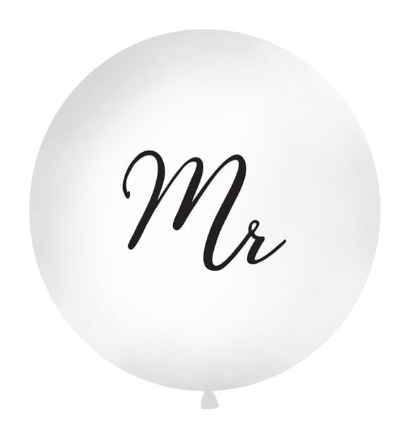 Balon lateksowy biały z czarnym napisem MR