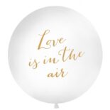 Balon lateksowy biały ze złotym napisem LOVE IS IN THE AIR