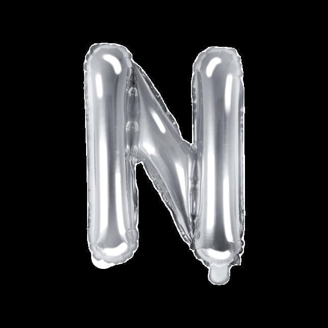 Balon foliowy srebrna litera N, 35 cm