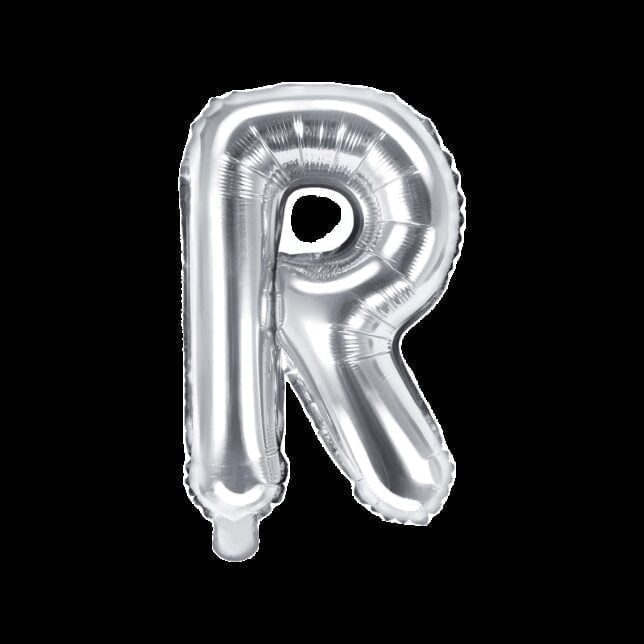 Balon foliowy srebrna litera R, 35 cm