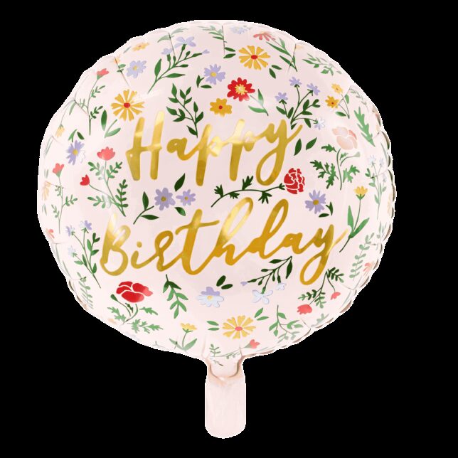 Balon foliowy okrągły jasnoróżowy happy birthday