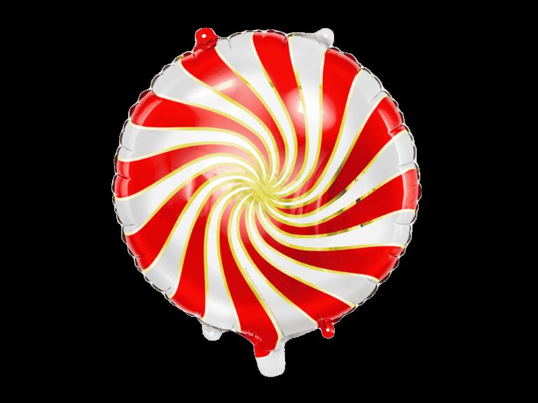 Balon foliowy okrągły cukierek czerwono biały