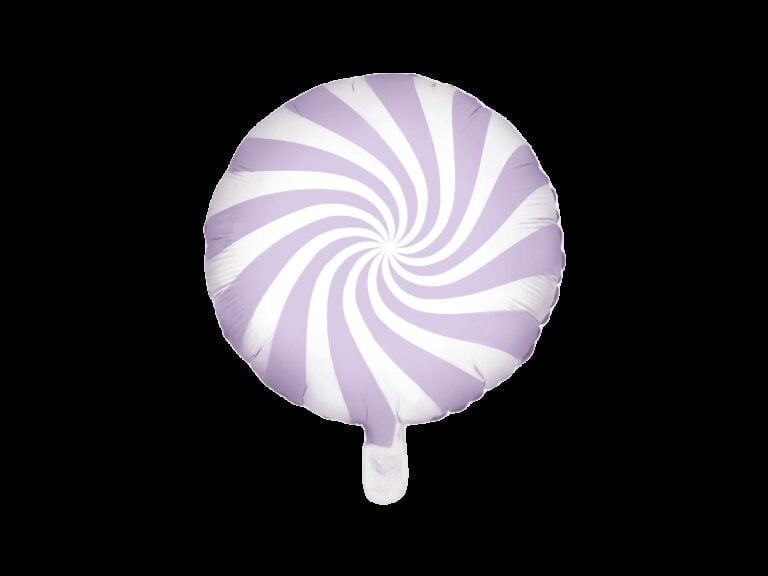Balon foliowy okrągły cukierek liliowo biały