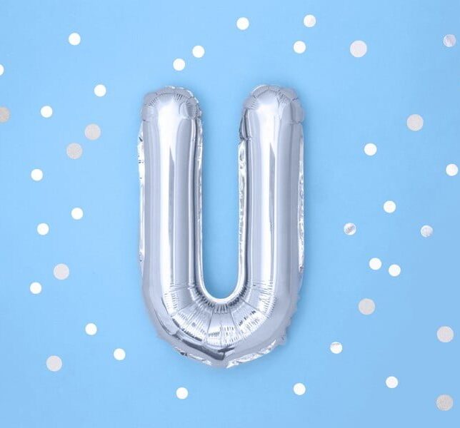 Balon foliowy srebrna litera U, 35 cm
