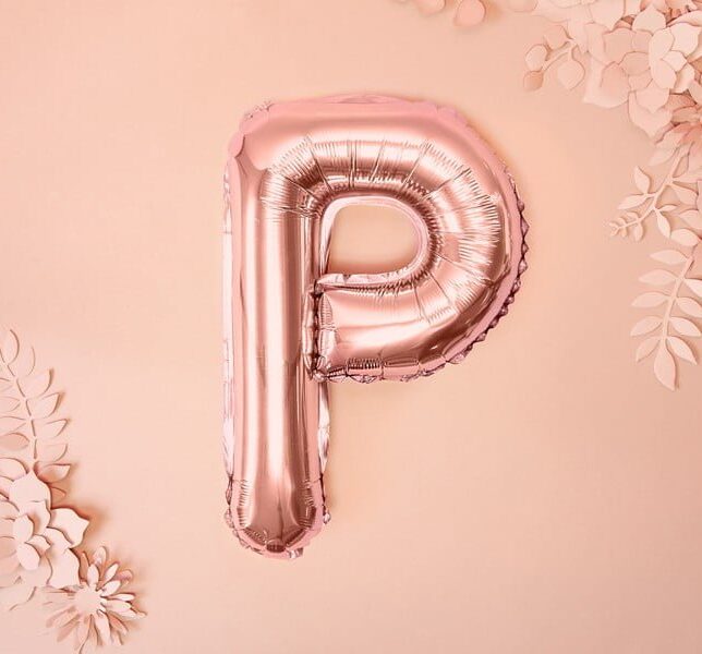 Balon foliowy różowe złoto litera P, 35 cm