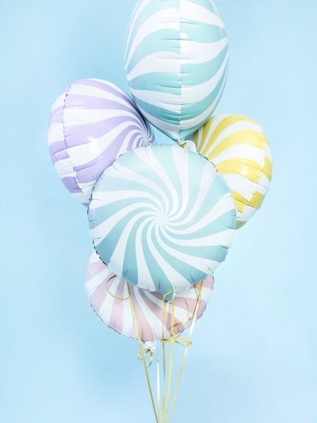 Balon foliowy okrągły cukierek błękitno biały