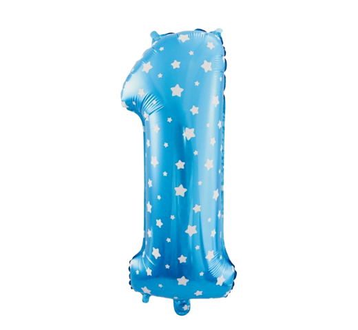 Balon foliowy 61 cm niebieska cyfra 1 w gwiazdki
